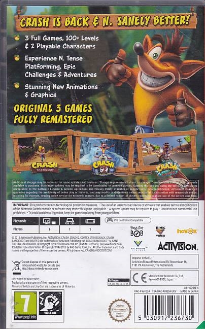 Crash Bandicoot N Sane Trilogy - Nintendo Switch spil (A Grade) (Genbrug)